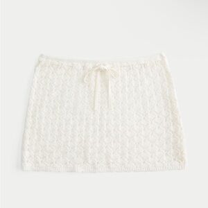 NWT HOLLISTER White Lace Crochet Knit Drawstring Mini Skirt Swim Cover - XXS New